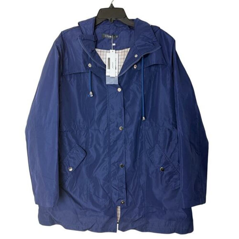 LOMON Women's Waterproof Hooded Raincoat - Navy Blue XL